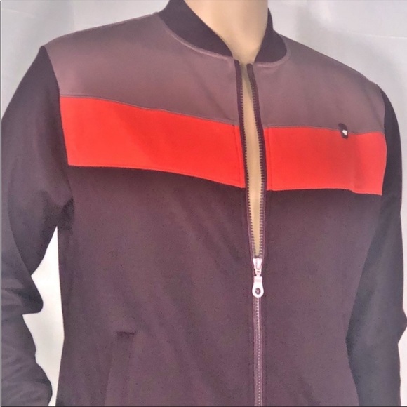 4 Funky Flavours Can’t Hold Back Taupe Purple & Orange Color Block Jacket SzL - Picture 12 of 16